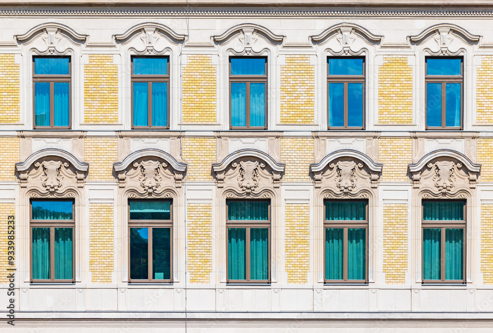 Facade of an old historical building in Budapest