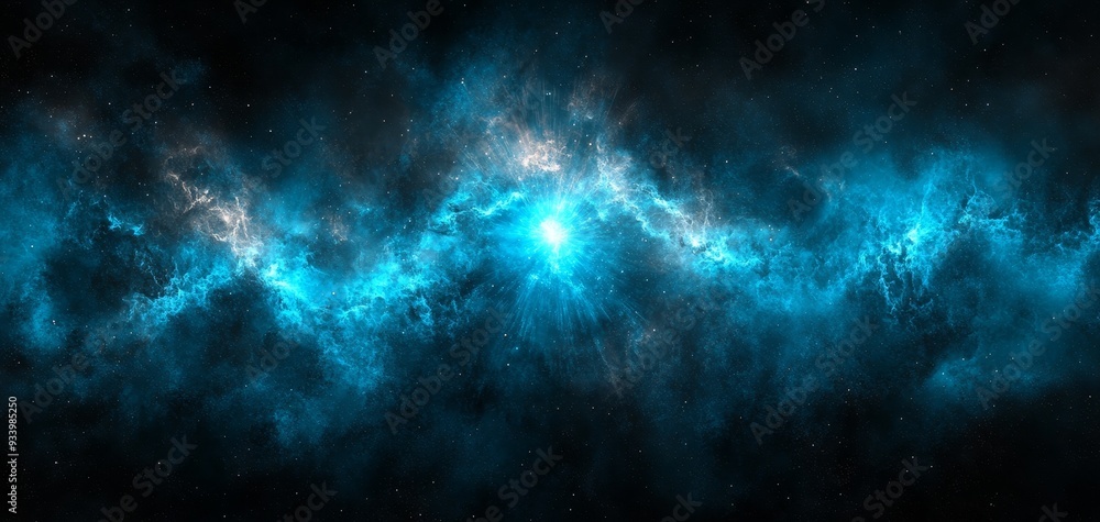 Cosmic Burst A celestial explosion of blue light against a backdrop of scattered stars Cosmic Burst A celestial explosion of blue light against a backdrop of scattered stars