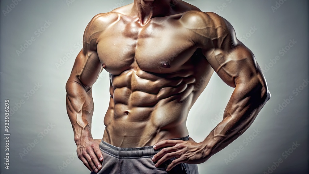 Flat stomach with visible abdominal muscles, tone and defined, healthy and fit physique, isolated on white background with subtle shadow and soft lighting effect. Flat stomach with visible abdominal muscles, tone and defined, healthy and fit physique, isolated on white background with subtle shadow and soft lighting effect.
