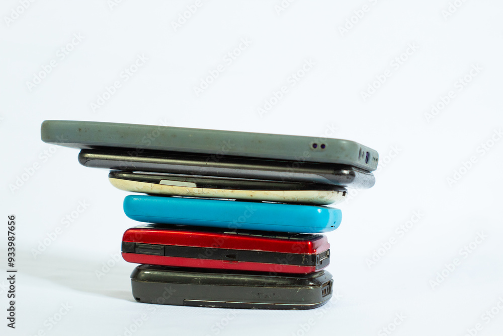 collection of mobile phones from year to year in photo from top side angle with isolated white background collection of mobile phones from year to year in photo from top side angle with isolated white background