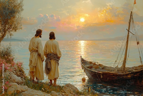 Serene Sunset: The Calling of Disciples by the Sea of Galilee