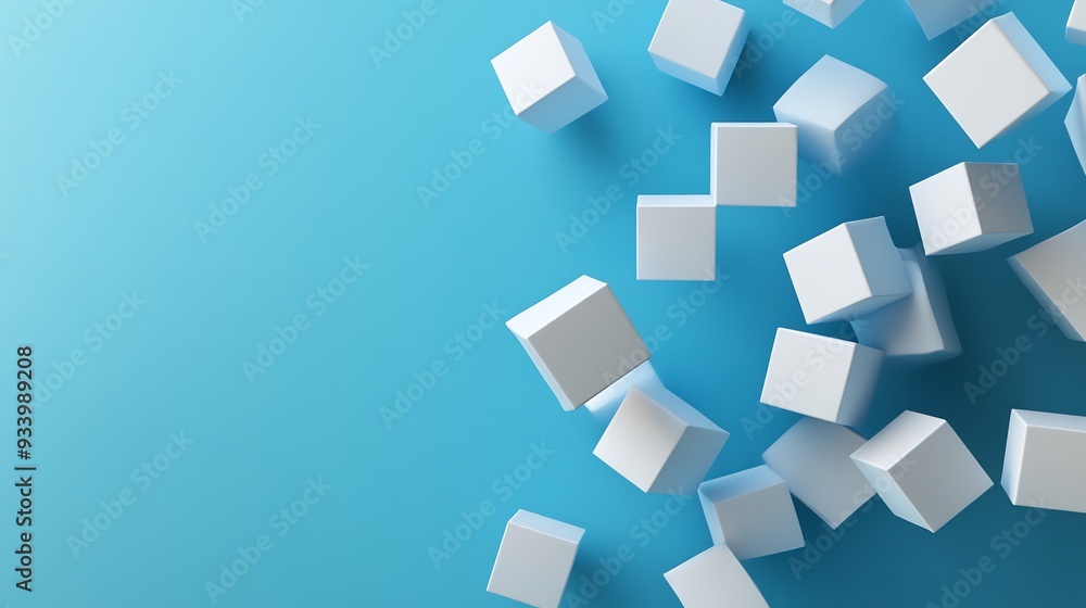 Abstract White Cubes on a Blue Background Abstract White Cubes on a Blue Background
