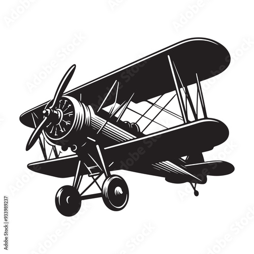 Vintage aeroplane illustration on white background, Old aircraft illustration. elements for logo, label, emblem, sign. illustration