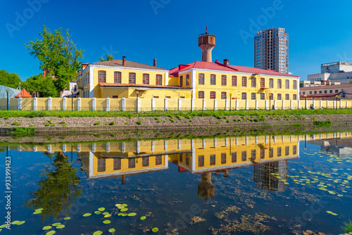 Obraz na płótnie Ya.N. Fokin's chintz-printed and cotton factory in Ivanovo. Embankment of the Uvod River. Golden Ring of Russia. w salonie