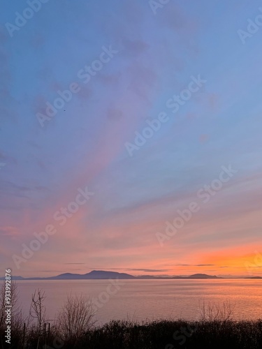 Sunset over the Strait of Georgia looking towards Orcas and Sucia islands, WA