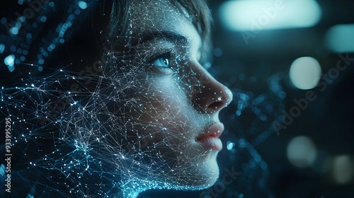 Woman Face with Glowing Digital Network