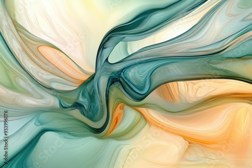 Swirling colorful abstract art with calming shades of teal and orange