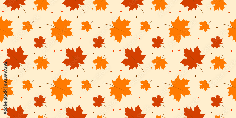 Seamless pattern with maple leaves in different sizes. Autumn background. Leaffall. For cover design, textile, fabric, wrapping paper. Vector graphics Seamless pattern with maple leaves in different sizes. Autumn background. Leaffall. For cover design, textile, fabric, wrapping paper. Vector graphics