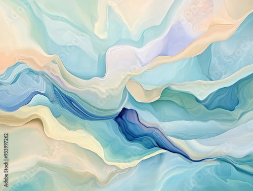 Soft blue and cream abstract waves flowing across the canvas