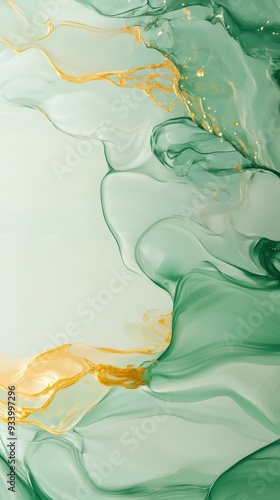 Abstract green and gold fluid art design on a light background photo