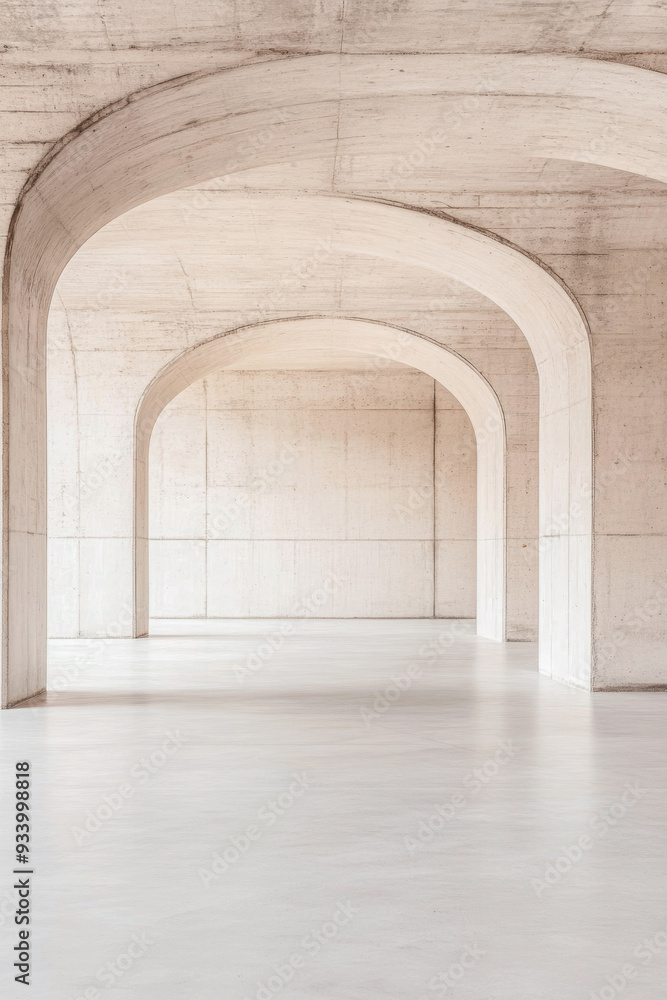 Fototapeta premium Minimalist empty room with large arches, neutral colors and natural lighting. Architectural concept image for luxury Real Estate.
