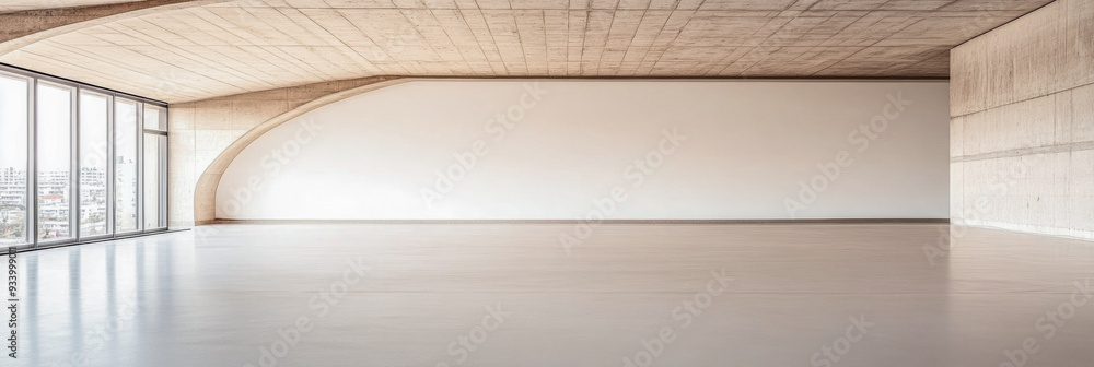 Fototapeta premium Minimalist empty room with large arches, neutral colors and natural lighting. Architectural concept image for luxury Real Estate.
