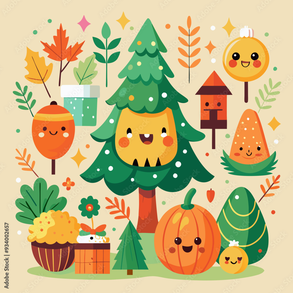 Obraz premium Festive Holiday Illustrations Set