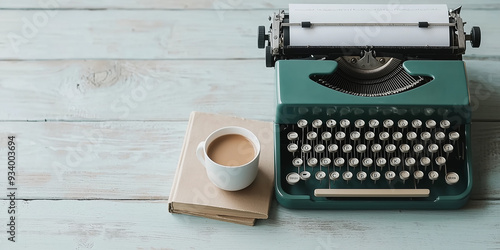 Vintage Typewriter, Coffee & Book: A Writer's Dream photo