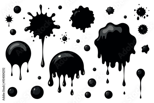 A set of ink volumetric blots for abstract backgrounds and textures. Vector illustration