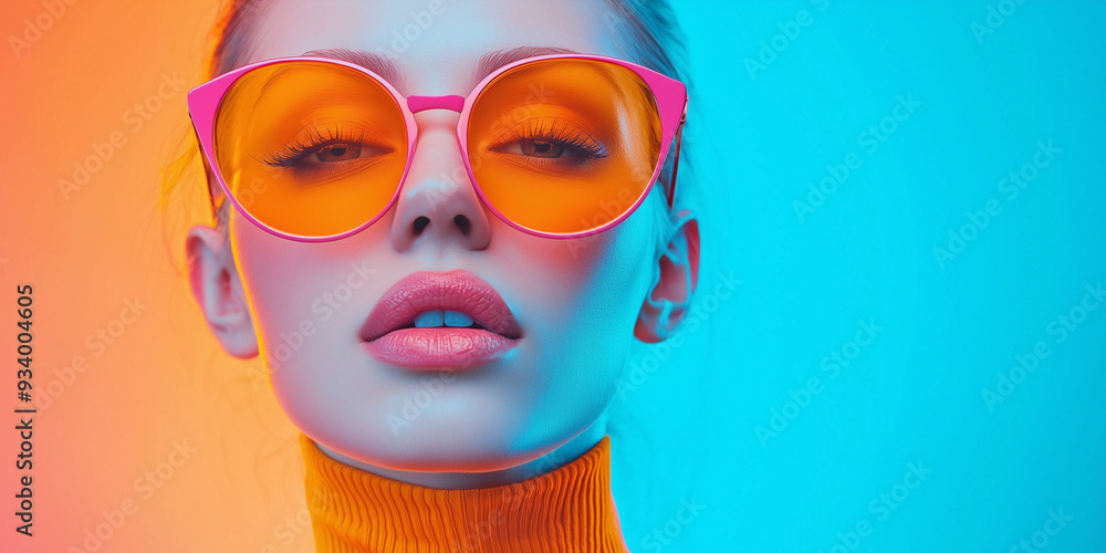 Close Up Portrait of a Woman in Sunglasses with Colorful Background Close Up Portrait of a Woman in Sunglasses with Colorful Background