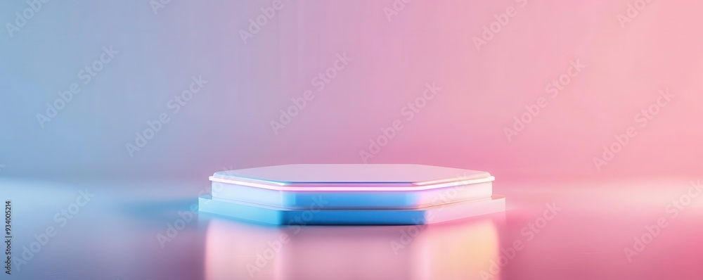 Hexagonal neon podium with multi-colored LED lights, neon podium presentation, modern design Hexagonal neon podium with multi-colored LED lights, neon podium presentation, modern design