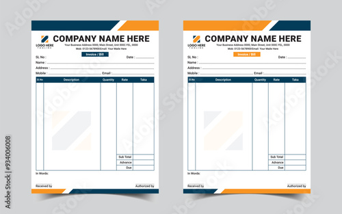 Corporate invoice receipt book design template