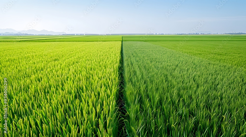 Fototapeta premium Beautiful and colourful abstract landscape, with rolling hills, green wheat fields and yellow rape fields
