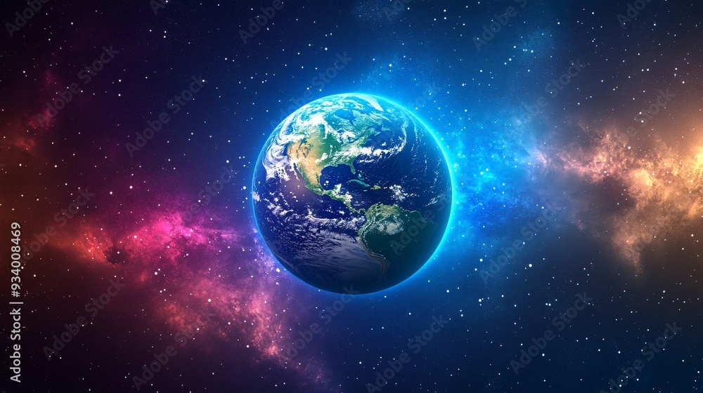 Planet Earth with vibrant colors of land and sea surrounded by stars Planet Earth with vibrant colors of land and sea surrounded by stars