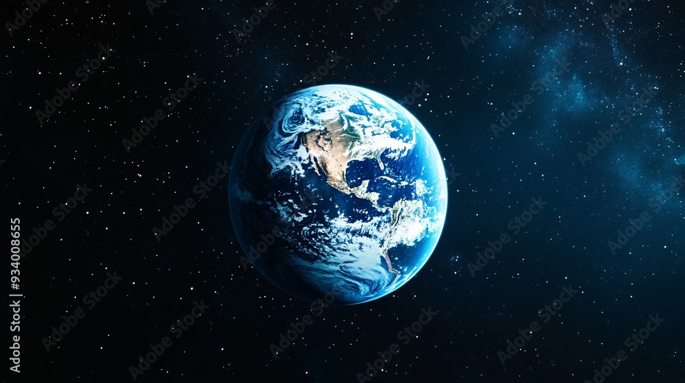 Earth floating in the black void of space with vibrant blue oceans Earth floating in the black void of space with vibrant blue oceans