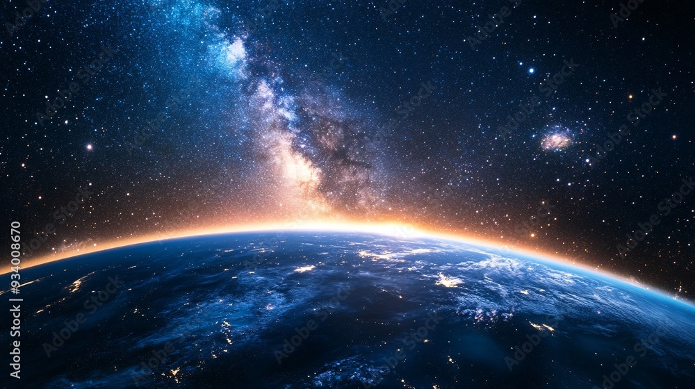 Obraz premium Earth with the Milky Way galaxy in the background seen from space