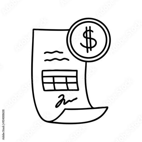 Invoice doodle icon Paper document, registration form, eceipt, bill, agreement. Business papers sketch illustration