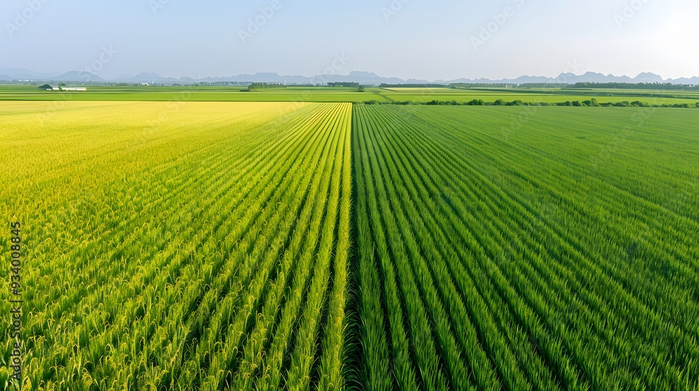 Beautiful and colourful abstract landscape, with rolling hills, green wheat fields and yellow rape fields Beautiful and colourful abstract landscape, with rolling hills, green wheat fields and yellow rape fields
