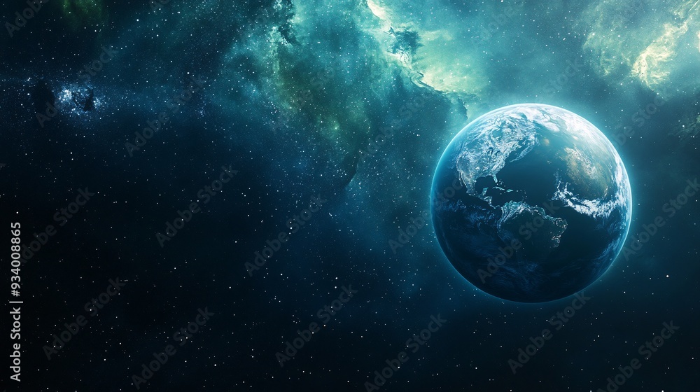Earth surrounded by the blackness of space with the aurora visible Earth surrounded by the blackness of space with the aurora visible