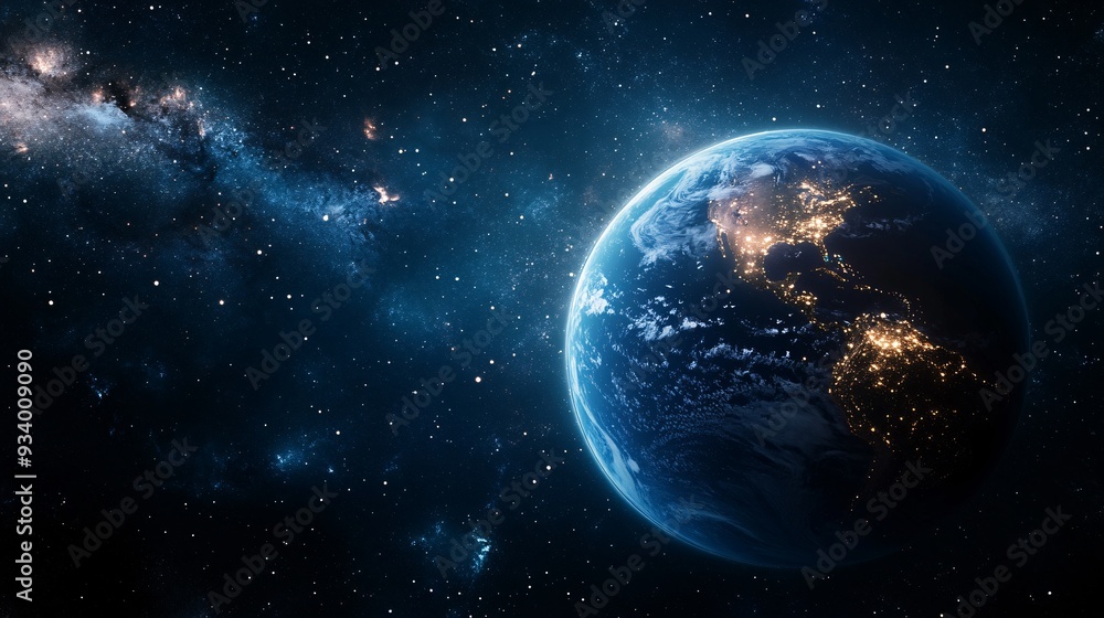 Fototapeta premium Earth surrounded by the vastness of outer space with glowing atmosphere