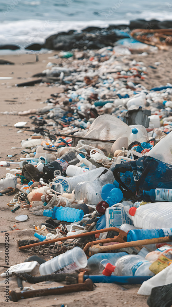 a beach full of plastik and trash a beach full of plastik and trash