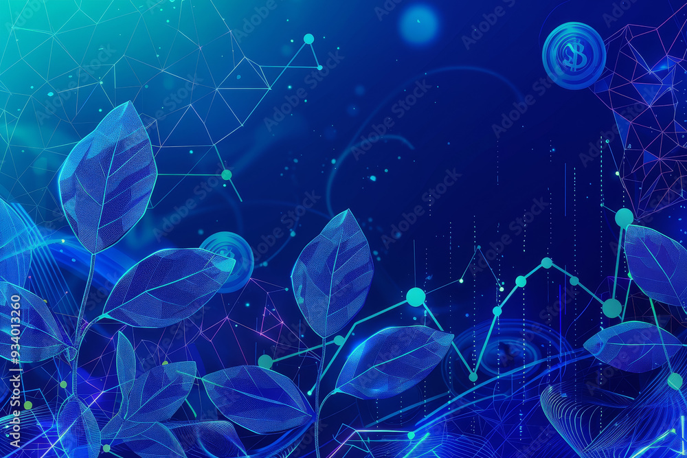 A leafy plant is displayed on a blue background with a series of numbers A leafy plant is displayed on a blue background with a series of numbers