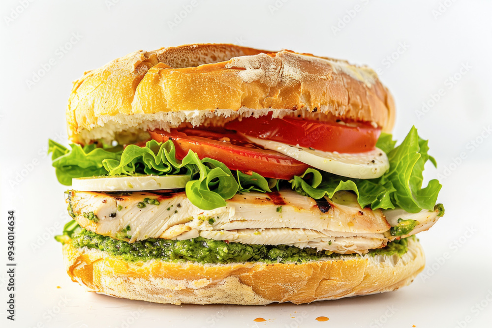 Sandwich made with chicken pesto and fresh veggies Sandwich made with chicken pesto and fresh veggies