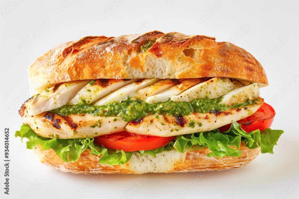 Chicken pesto sandwich with fresh vegetables