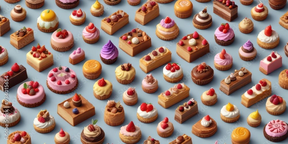 A set of cakes and tarts in a variety fruit desserts. A set of cakes and tarts in a variety fruit desserts.