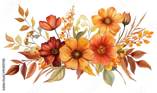 illustration of autumn flower, watercolor autumn flower isolated on white, watercolor flower 