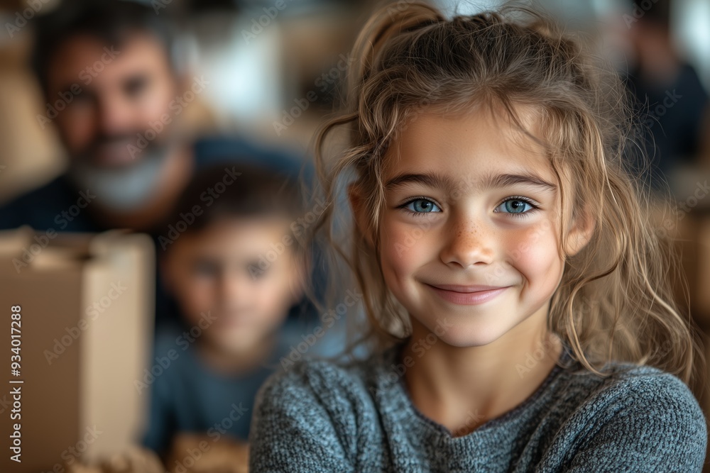 Smiling girl with beautiful blue eyes enjoys quality time with family in a cozy indoor setting during the day Smiling girl with beautiful blue eyes enjoys quality time with family in a cozy indoor setting during the day