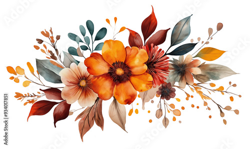 illustration of autumn flower, watercolor autumn flower isolated on white, watercolor flower 