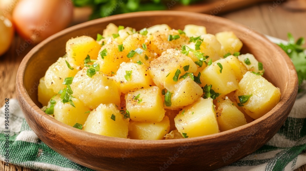 German national cuisine: potato salad in German. German national cuisine: potato salad in German.