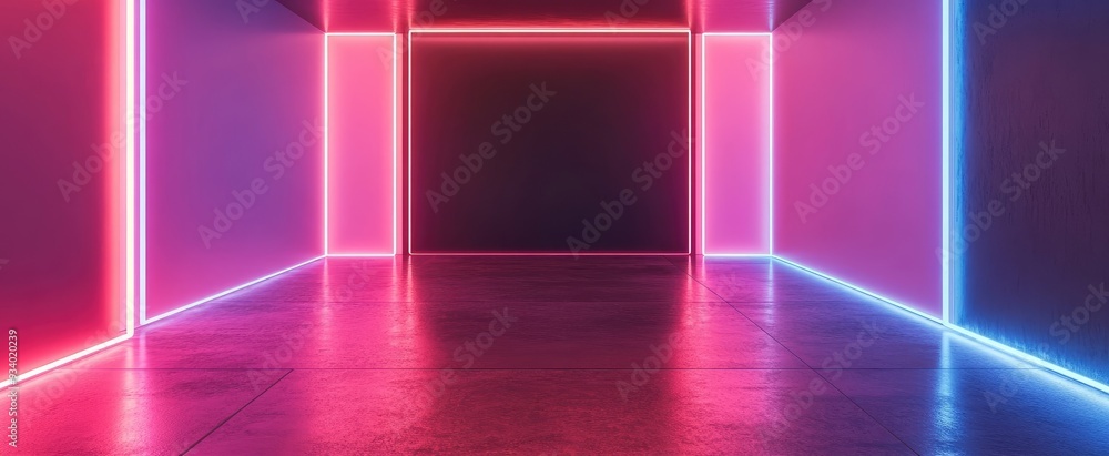 Empty room with abstract neon lighting Empty room with abstract neon lighting