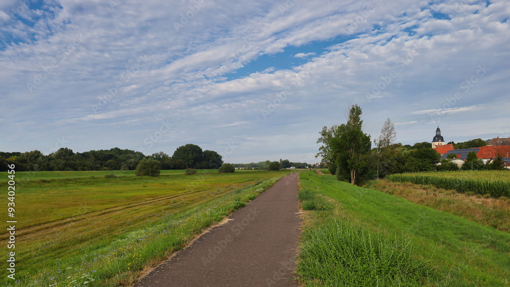 Fototapeta premium Impressionen am Radweg zwischen Schkeuditz und Raßnitz, Fluss Weiße Elster, Saalekreis, Sachsen Anhalt, Deutschland