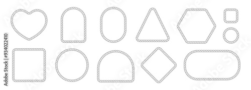 Rope frames elements set isolated on white background.