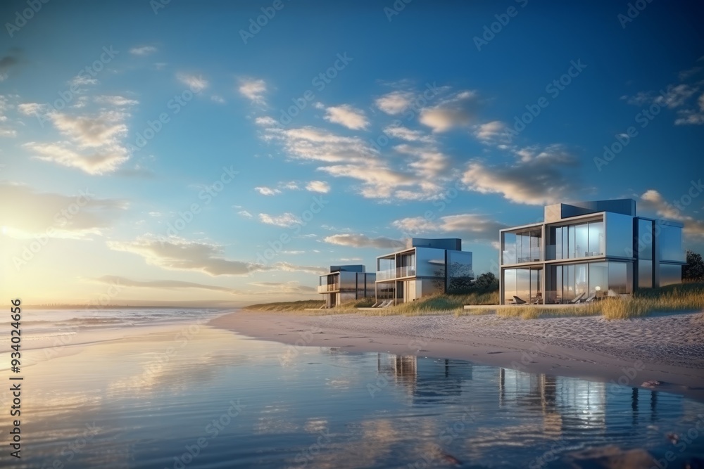 Fototapeta premium Modern Beach Houses with Ocean Views: Luxury Coastal Living