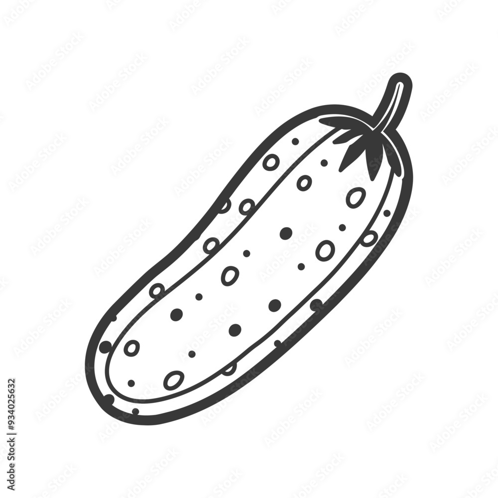 A hand drawn black and white illustration of a cucumber A hand drawn black and white illustration of a cucumber