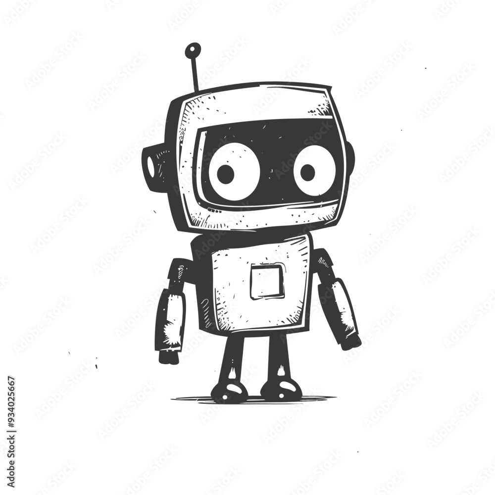 A Hand Drawn Illustration of a Simple Robot with Large Eyes A Hand Drawn Illustration of a Simple Robot with Large Eyes
