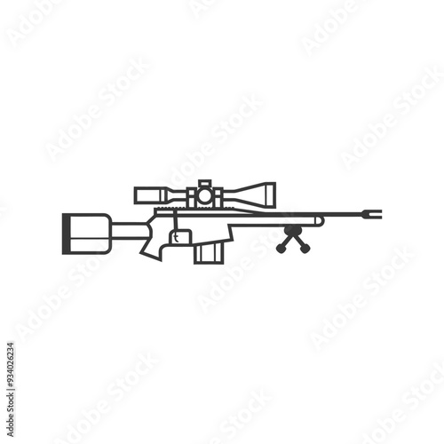 A Line Art Illustration of a Sniper Rifle with a Scope