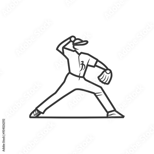 A Line Drawing of a Baseball Pitcher Throwing a Ball
