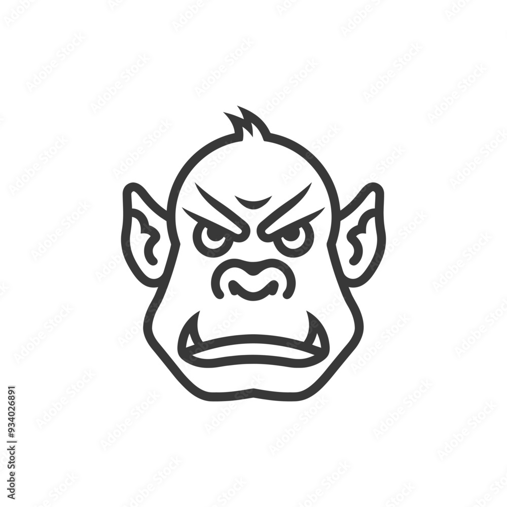 A line drawing of an angry frowning ogre like face A line drawing of an angry frowning ogre like face