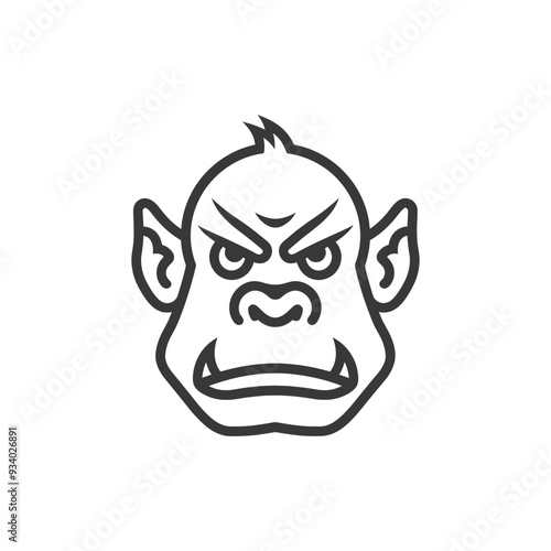 A line drawing of an angry frowning ogre like face
