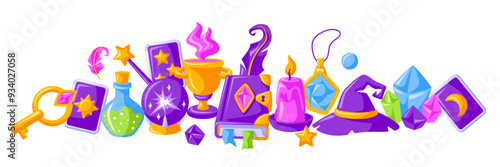 Background with magic items. Witchcraft alchemy mystery elements.